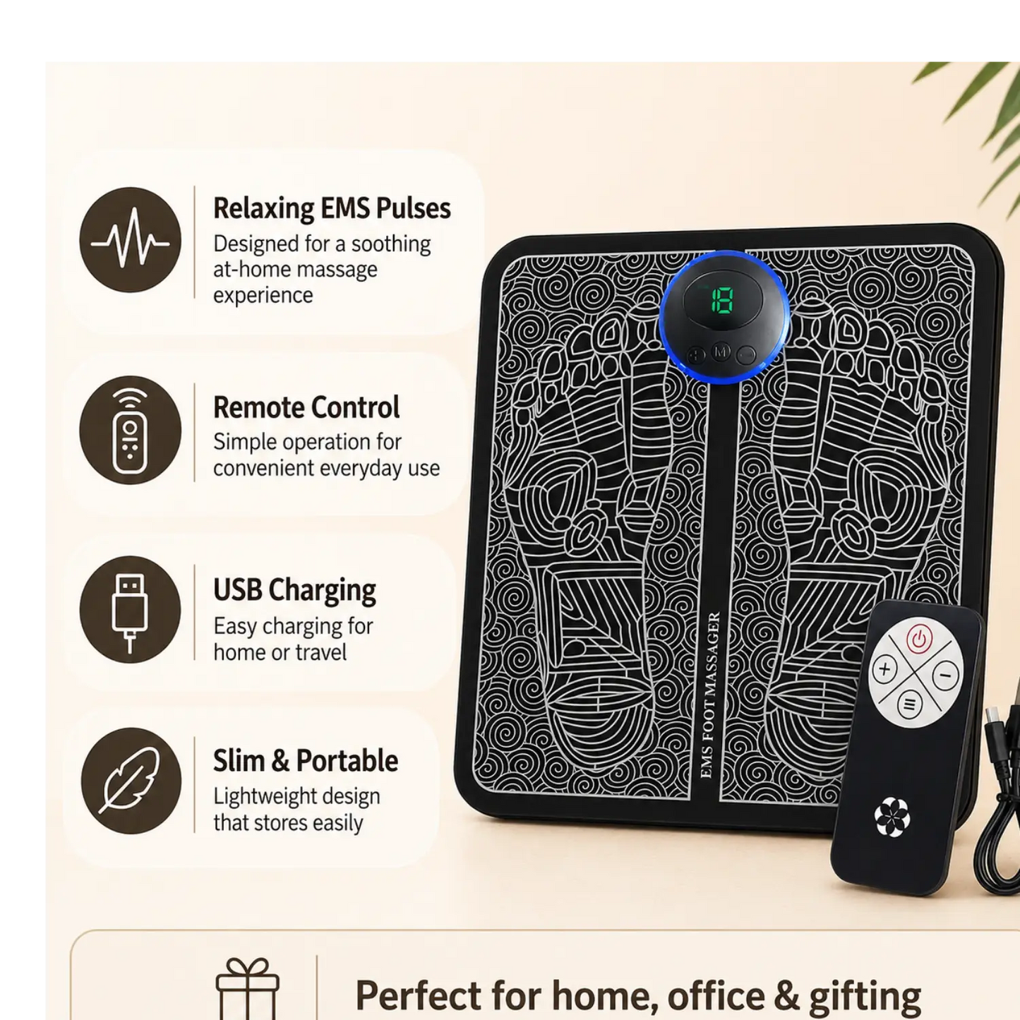 EMS Foot Massager — Circulation Booster Mat for Tired, Swollen Feet